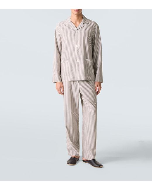 Zegna White Striped Silk, Cotton, And Cashmere Pajamas for men