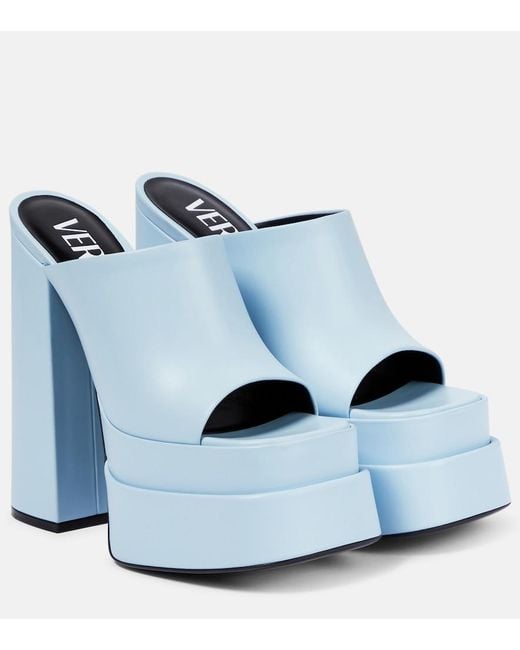Versace Blue Leather Platform Mules