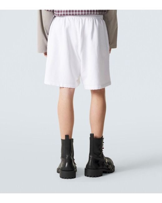 Balenciaga White Logo Cotton Fleece Shorts for men