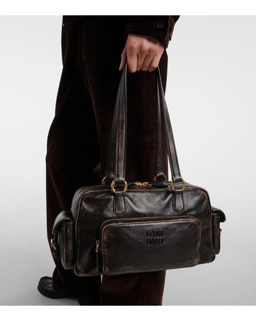 Miu Miu Black Pocket Leather Shoulder Bag