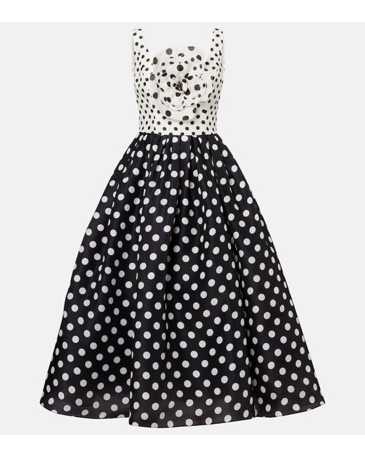 Vestido Midi De Seda Con Lunares Y Aplique Carolina Herrera de color Black