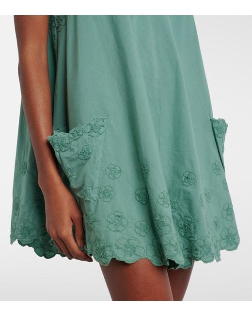 Juliet Dunn Green Embroidered Cotton Poplin Minidress