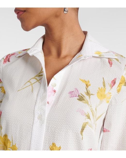 Erdem White Floral Cotton Seersucker Shirt Dress