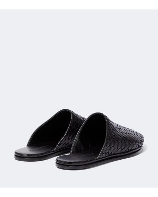 Bottega Veneta Black Intrecciato Leather Slippers for men