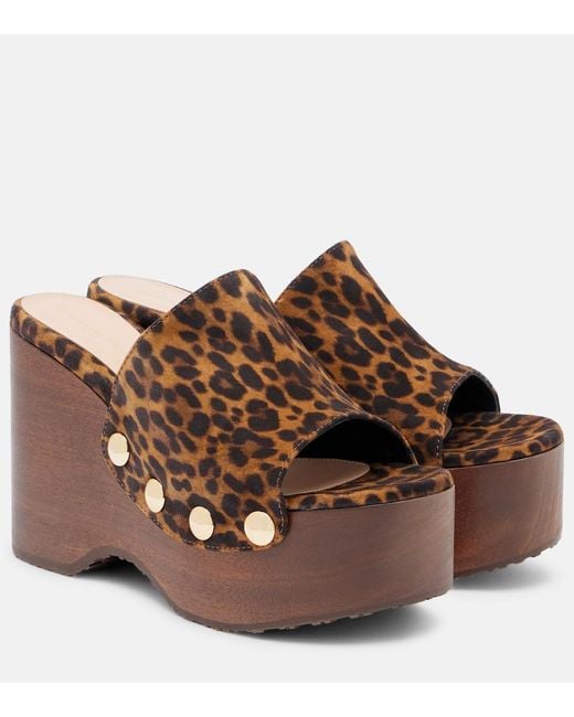 Gianvito Rossi Brown Ardea Leopard-Print Suede Wedge Mules