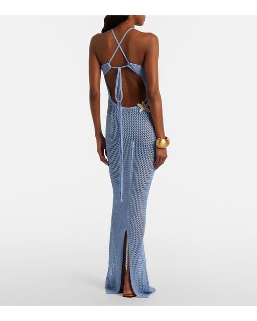 Bananhot Blue Hilsa Open-Knit Lame Maxi Dress