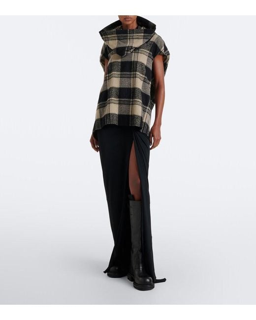 Rick Owens Black Floating Checked Cotton And Wool Top