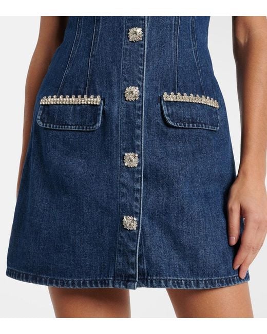 Self-Portrait Blue Crystal-Embellished Denim Minidress