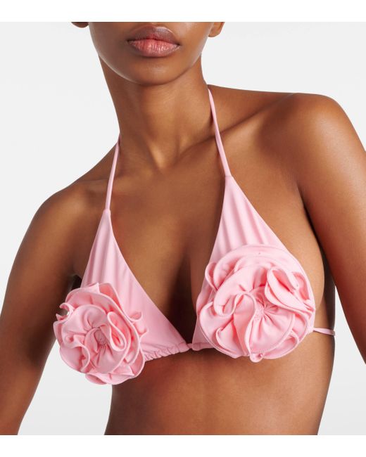Magda Butrym Pink Floral-applique Triangle Bikini Top