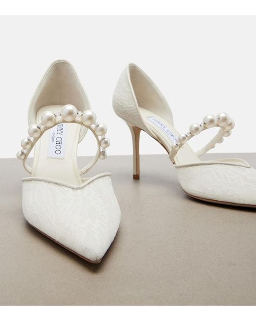 Jimmy Choo White Aurelie Faux Pearl-Embellished Satin Pumps