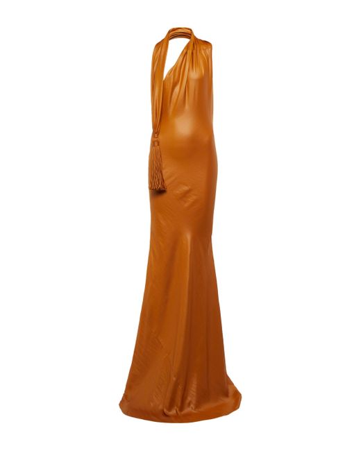 Bottega Veneta Orange Tasseled Halterneck Gown