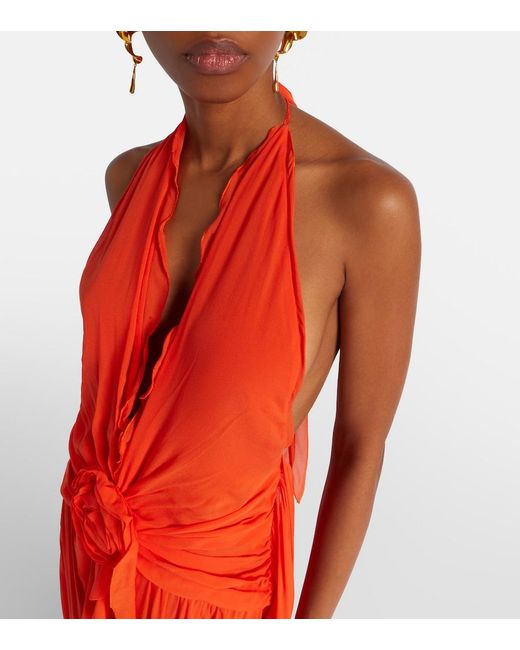Blumarine Red Ruffled Georgette Gown