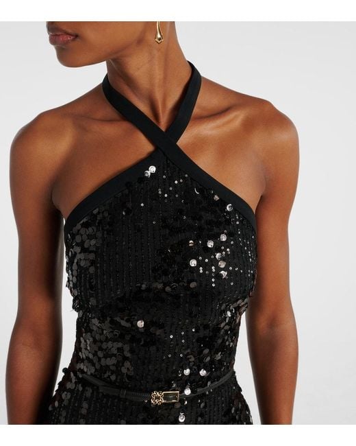 Elie Saab Black Sequined Halterneck Silk-Blend Gown
