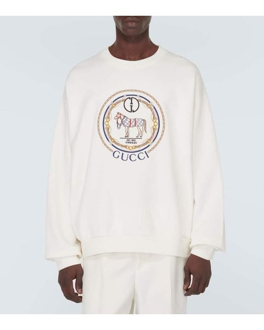 Gucci White Cotton Jersey Sweatshirt With Embroidery for men