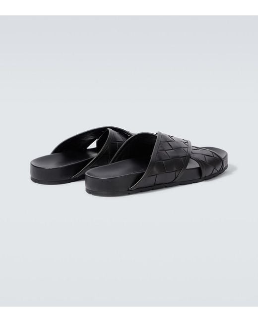 Bottega Veneta Black Leather Tarik Slides for men