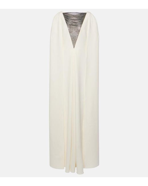 Safiyaa White Abrielle Embellished Caped Gown