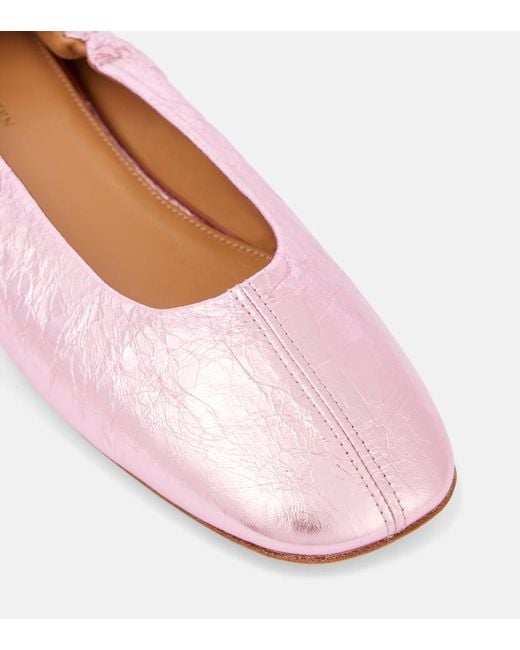 Dries Van Noten Pink Metallic Leather Ballet Flats