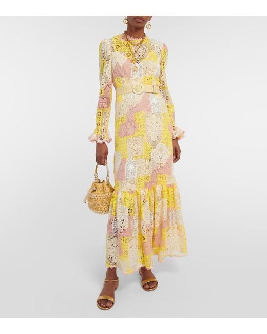 Zimmermann Yellow Halcyon Patchwork Lace Maxi Dress