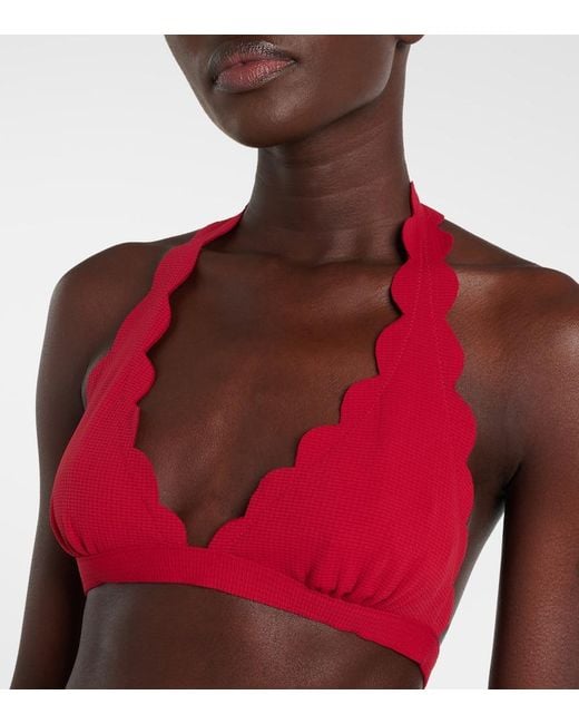 Marysia Swim Red Spring Scalloped Halterneck Bikini Top