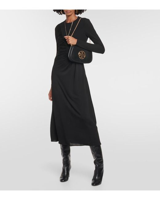 Tory Burch Black Ruched Midi Dress