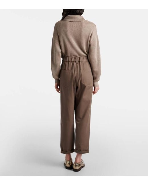 Brunello Cucinelli Brown Cotton-Blend Slim Pants