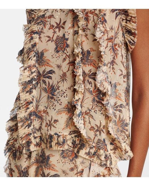 Ulla Johnson Natural Sabra Printed Silk-Blend Chiffon Top