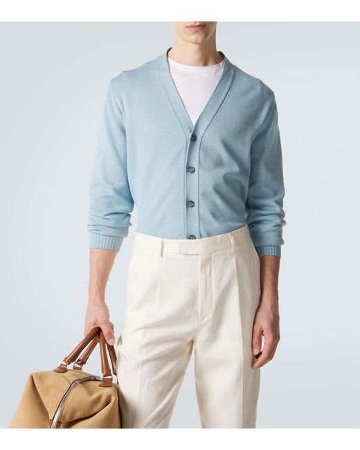Kiton Blue Cotton Cardigan for men