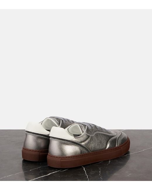 Brunello Cucinelli White Metallic Leather Sneakers