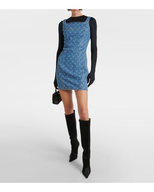 MARINE SERRE Blue All Over Moon Denim Minidress
