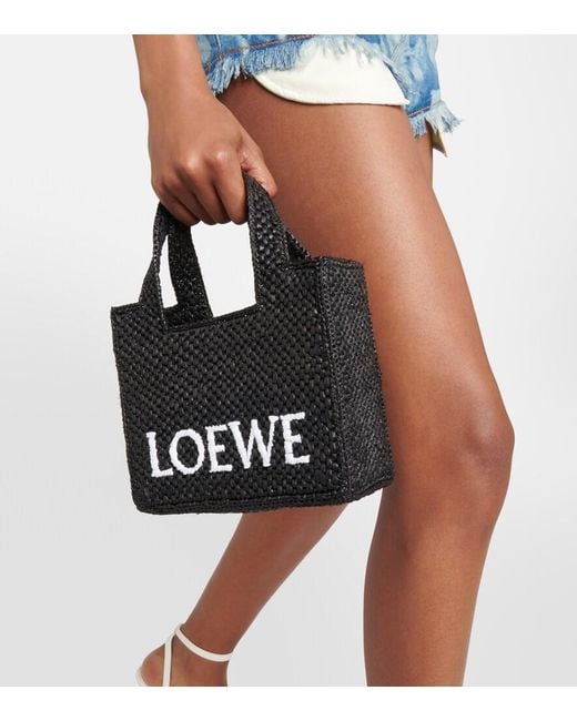 Loewe Black Paula's Ibiza Mini Raffia Top-Handle Bag