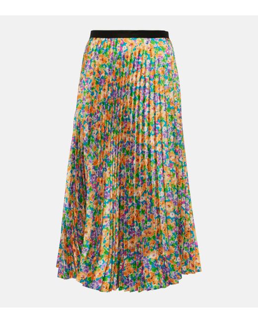 Plan C Green Floral Pleated Midi Skirt
