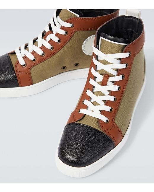 Christian Louboutin Brown Fun Louis Leather-Trimmed Sneakers for men