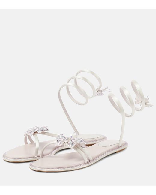 Rene Caovilla White Cleo Embellished Satin Sandals