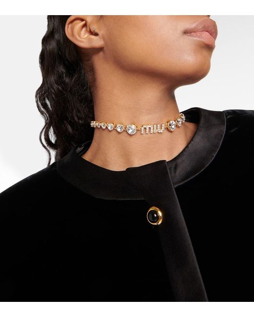 Miu Miu Natural Logo Crystal-Embellished Necklace