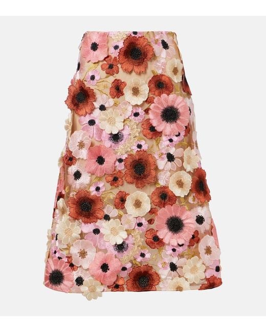 Dorothee Schumacher Red Blooming Meadow Floral-Applique Midi Skirt