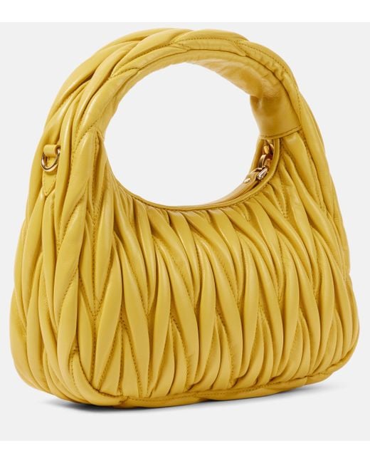 Miu Miu Yellow Wander Small Matelasse Leather Shoulder Bag