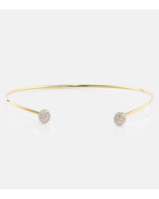 STONE AND STRAND White Dainty Mirror Ball 10kt Gold Cuff Bracelet With Diamonds