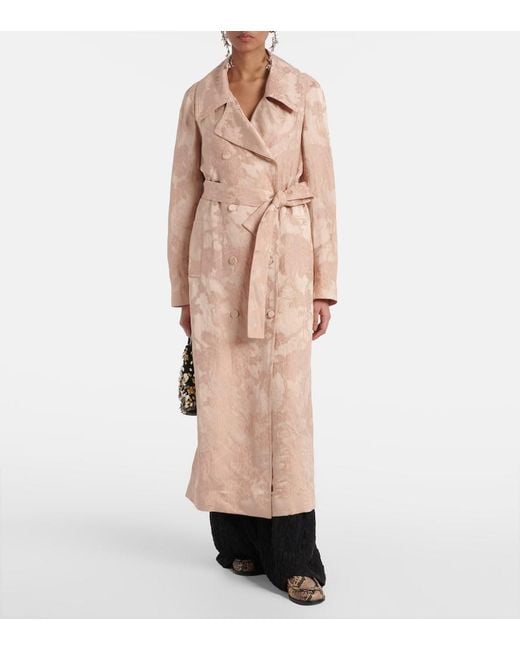Dries Van Noten Pink Floral Linen-Blend Jacquard Coat