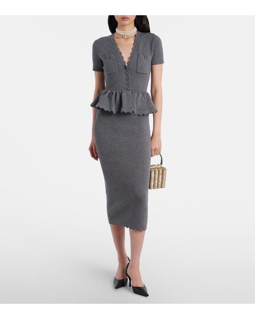 Self-Portrait Gray Scalloped Peplum Midi Dress