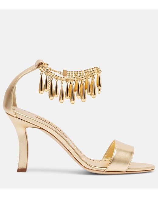 Manolo Blahnik Verzierte Sandalen Nicusan 90 Aus Metallic-Leder