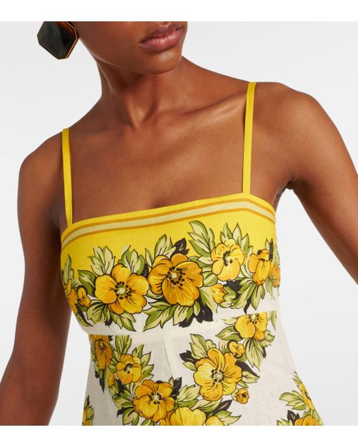 ALÉMAIS Yellow Gisela Floral Linen Midi Dress