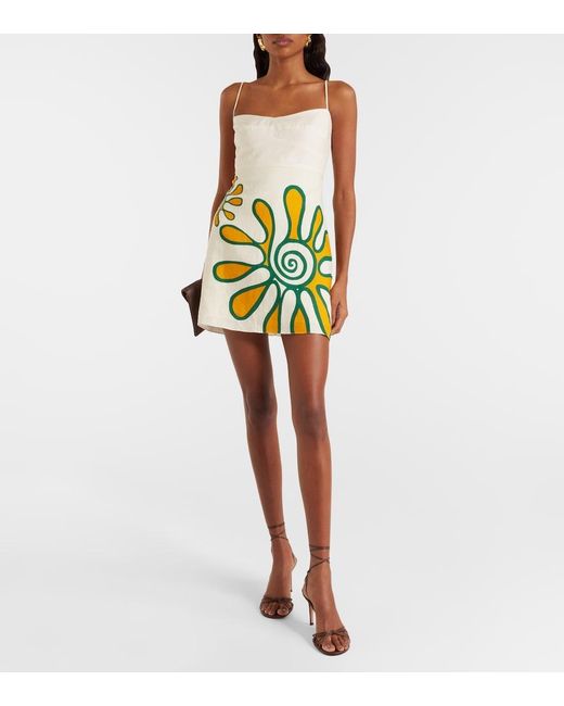 Cala De La Cruz White Lucca Printed Linen Minidress