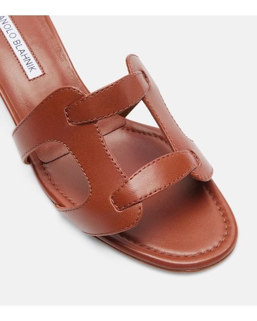 Manolo Blahnik Brown Grellanu 50 Leather Mules