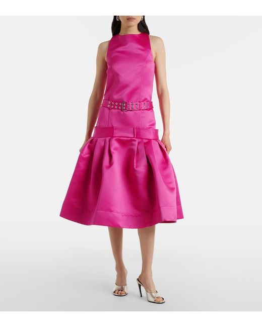 Ganni Pink Belted Satin Midi Dress