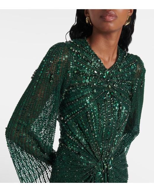 Vestido De Fiesta Anja Con Lentejuelas Jenny Packham de color Green