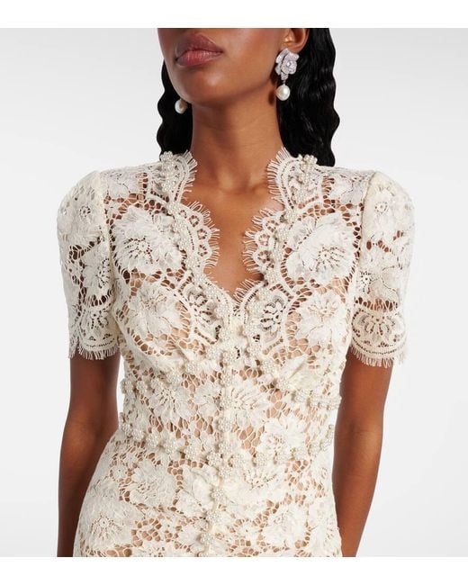 Self-Portrait White Embellished Lace-Trimmed Cocktail Dress