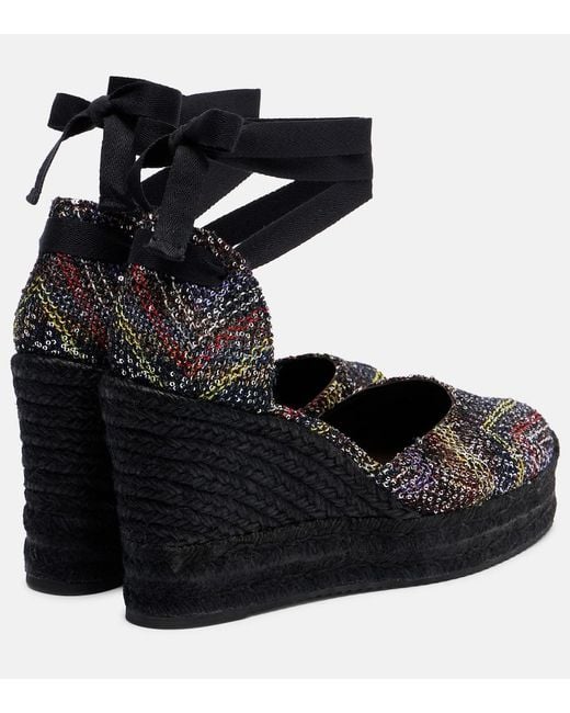 Missoni Black Eva 80 Sequined Espadrille Wedges