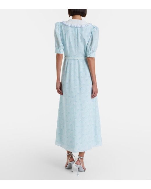 Alessandra Rich Blue Floral Silk Midi Dress