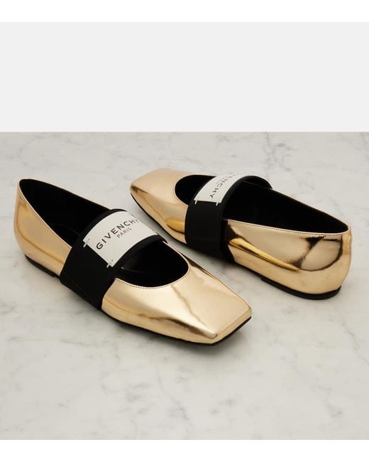 Givenchy Black Ballerinas Sliced Square Aus Metallic-Lackleder