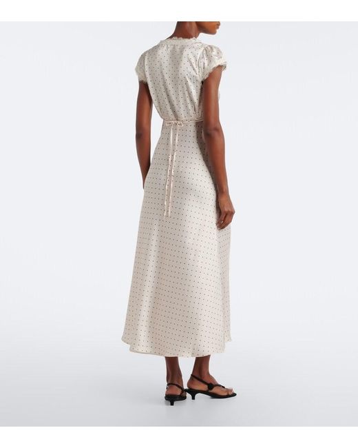 Faithfull The Brand White Mina Lace-Trimmed Polka-Dot Satin Midi Dress